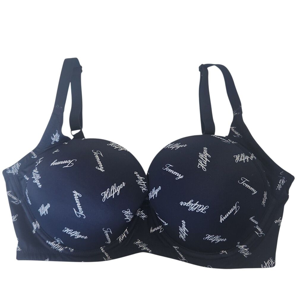 Tommy Hilfiger Navy Blue Spellout Underwire Bra Top 36D Y2K Retro Sporty Indie